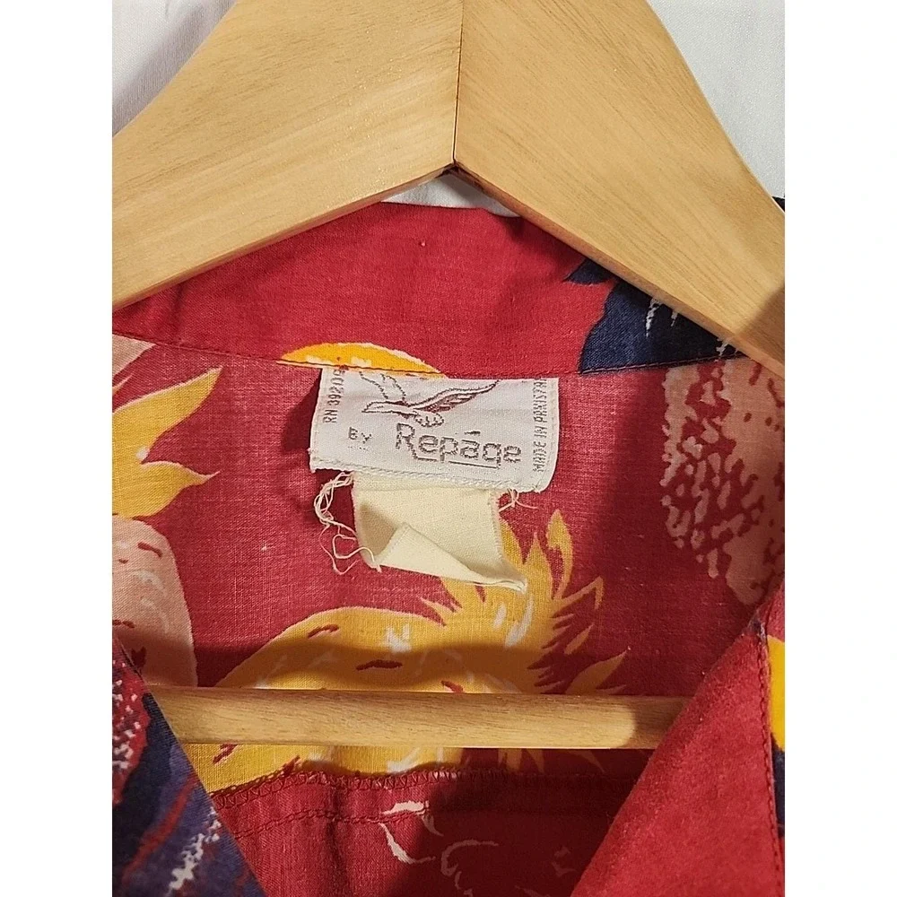 Repage Hawaiian Shirt Red Pineapple‎ Palm Tree Aloha Mens Large Vintage 80s READ